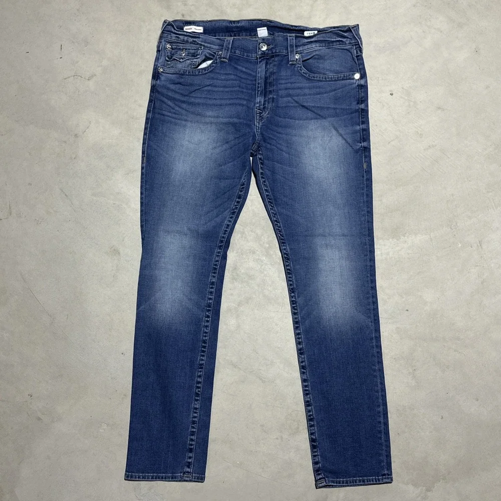 True Religion Rocco Relaxed Skinny Jeans Men's Size 40x35 Medium Light Wash Blue